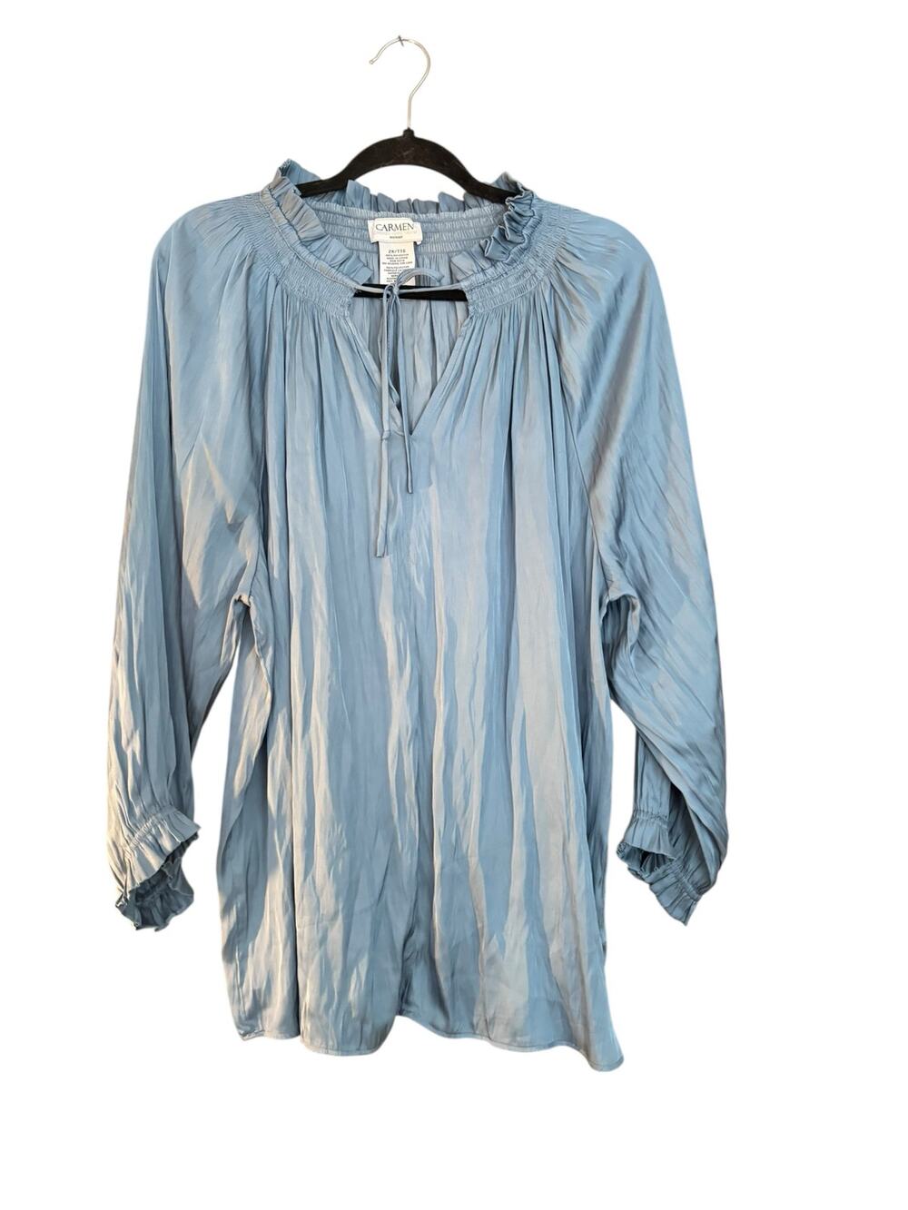 Carmen High Ruffle Neck Blouse Top Long Sleeve 2X tie Neck Flowy Boho Office